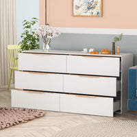 6-Drawer Double Dresser for Bedroom, White, MDF
