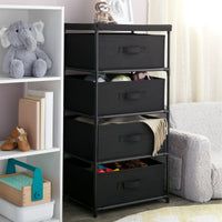4-Tier Tall Closet Dresser with Drawers - Clothes Organizer and Small Fabric Storage for Bedroom (Black)