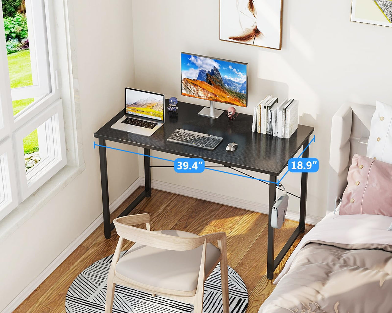 48 inch Large Computer Desk, Study Writing Table for Large Spaces, Simple Home Office Desks with Headphone Hooks, Black