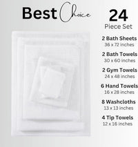 Casa Platino 100% Ring-Spun Cotton Bath Towels Set of 24 - 2 Bath Sheets, 2 Gym Towel, 2 Bath, 4 Fingertip, 6 Hand, 8 Washcloths, Gentle on Body, Quick Dry, Everyday Use – White