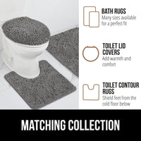GORILLA GRIP Chenille Bath Rug 24x17, Rubber Backing Quick Dry Washable Microfiber Mats, Grey