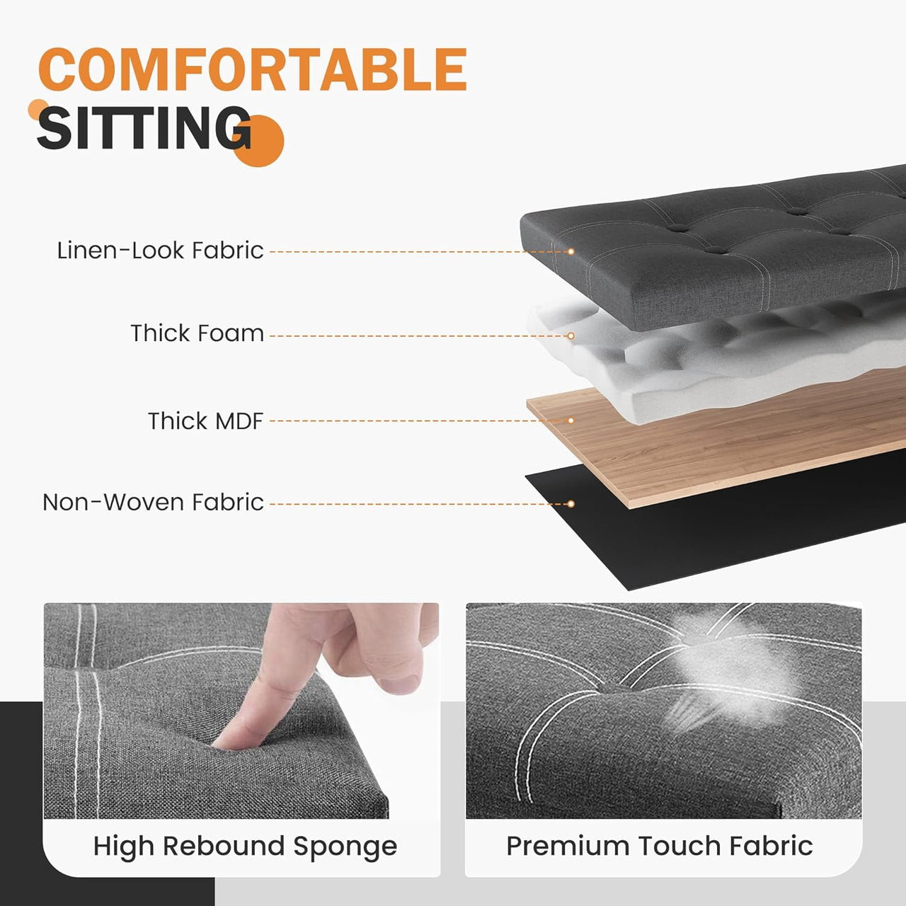 30" Storage Ottoman, Linen Fabric Footrest Stool, 80L Storage Bench, Foldable Ottomans Foot Rest, Footstool Bench for Living Room Bedroom Entryway Stool Gray 30*15*15in