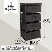 4-Tier Tall Closet Dresser with Drawers - Clothes Organizer and Small Fabric Storage for Bedroom (Black)