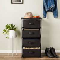 4-Tier Tall Closet Dresser with Drawers - Clothes Organizer and Small Fabric Storage for Bedroom (Black)